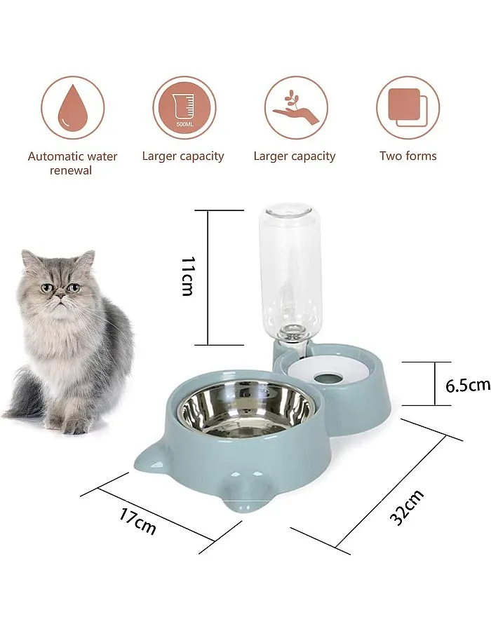 Double Bowl for Pets, Dog Cat Feeder Automatic Pet Feeder and Water Dispenser, Bowl for Eating with Water Bottle Water Dispenser, for Pets, Dogs, Cats (B)