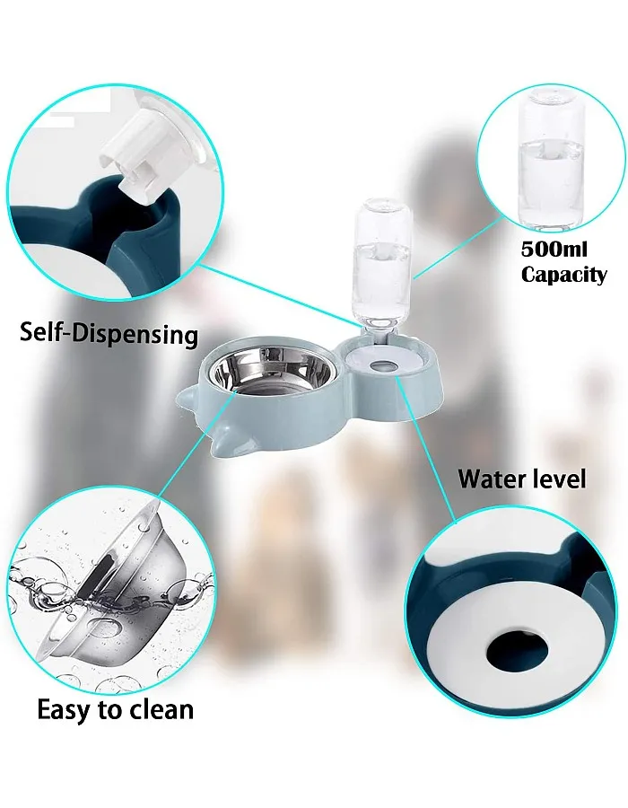 Double Bowl for Pets, Dog Cat Feeder Automatic Pet Feeder and Water Dispenser, Bowl for Eating with Water Bottle Water Dispenser, for Pets, Dogs, Cats (B)