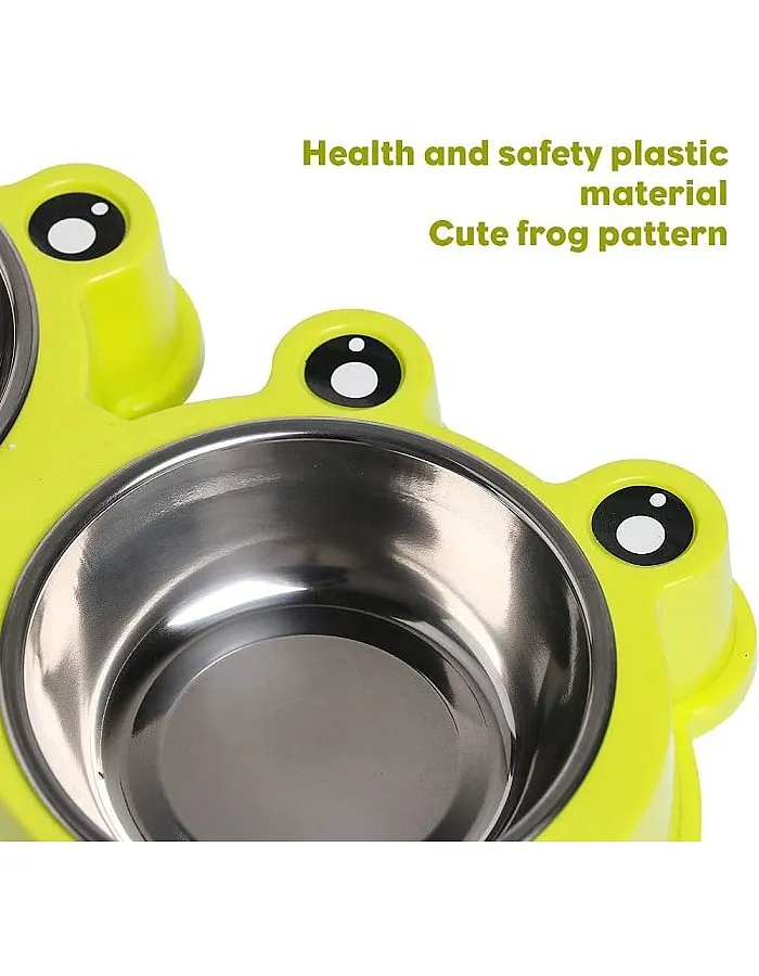 NA/Double Dog Cat Bowls Premium Stainless Steel Pet Bowls with No-Slip Stainless Steel Cute Modeling Pet Food Water for Feeder Dogs Cats Rabbit and Pets (Green)