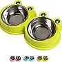 NA/Double Dog Cat Bowls Premium Stainless Steel Pet Bowls with No-Slip Stainless Steel Cute Modeling Pet Food Water for Feeder Dogs Cats Rabbit and Pets (Green)