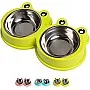 NA/Double Dog Cat Bowls Premium Stainless Steel Pet Bowls with No-Slip Stainless Steel Cute Modeling Pet Food Water for Feeder Dogs Cats Rabbit and Pets (Green)