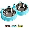 NA/HALAMODO Double Dog Cat Bowls Premium Stainless Steel Pet Bowls with No-Slip Stainless Steel Cute Modeling Pet Food Water for Feeder Dogs Cats Rabbit and Pets (Blue)
