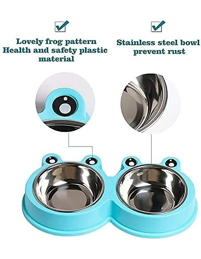 NA/HALAMODO Double Dog Cat Bowls Premium Stainless Steel Pet Bowls with No-Slip Stainless Steel Cute Modeling Pet Food Water for Feeder Dogs Cats Rabbit and Pets (Blue)