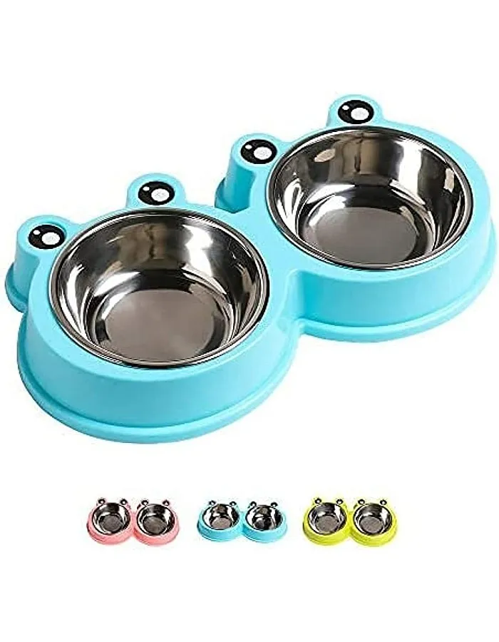 NA/HALAMODO Double Dog Cat Bowls Premium Stainless Steel Pet Bowls with No-Slip Stainless Steel Cute Modeling Pet Food Water for Feeder Dogs Cats Rabbit and Pets (Blue)