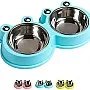 NA/HALAMODO Double Dog Cat Bowls Premium Stainless Steel Pet Bowls with No-Slip Stainless Steel Cute Modeling Pet Food Water for Feeder Dogs Cats Rabbit and Pets (Blue)