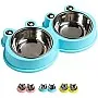 NA/HALAMODO Double Dog Cat Bowls Premium Stainless Steel Pet Bowls with No-Slip Stainless Steel Cute Modeling Pet Food Water for Feeder Dogs Cats Rabbit and Pets (Blue)
