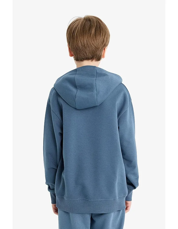 DeFacto Boy Casual Regular Fit Hooded Long Sleeve Knitted Sweat Shirt E9558A8, Light Indigo11/12 Y