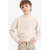 DeFacto Boy Casual Regular Fit Stand- Up Collar Long Sleeve Tricot Pullover F1068A8, Ecru Melange5/6 Y