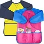 Mumoo Bear 2 Pack Kids Art Smock Toddler Smocks Waterproof Artist Painting Aprons with Long Sleeve and 3 Pockets for Painting,Cooking,Eating,Arts & Crafts Childs Paint Apron for Children Ages 3-8