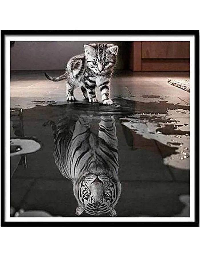 40 × 50 سم 5 دي رسم ماسي على شكل قطة انعكاسية نمر متقاطع ملصقات جدارية لتزيين المنزل