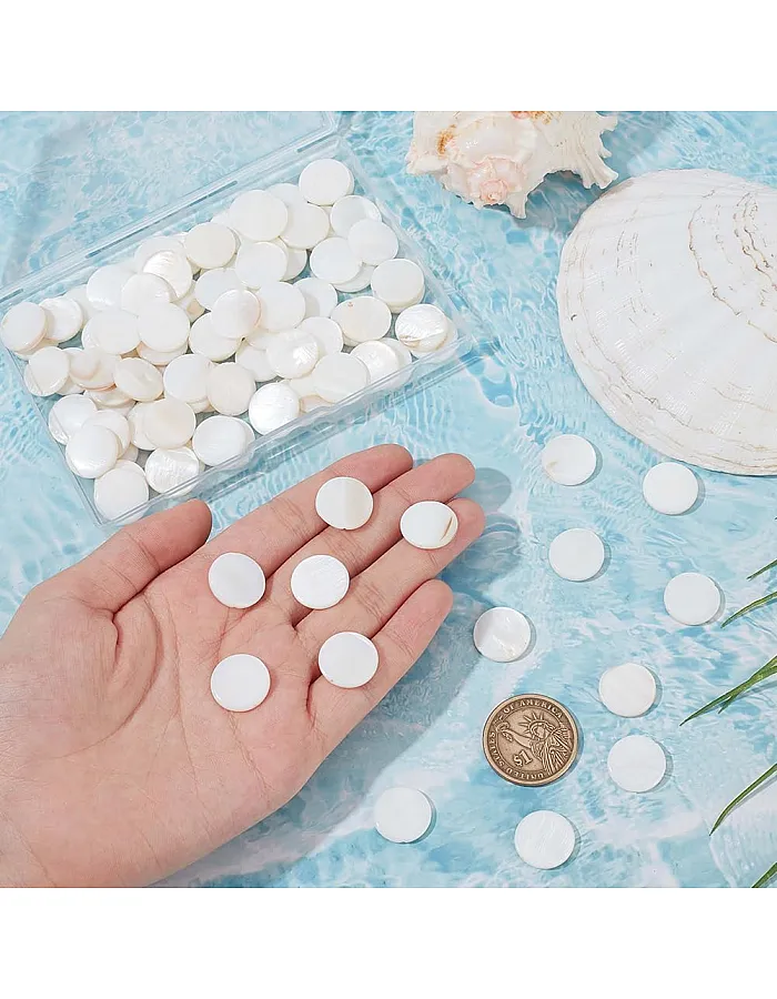 JAZZEEL White Shell Beads Set – 104 Pcs Flat Round 17mm Beads for Jewelry Making, DIY Crafts, Handmade Necklaces – Natural Disc Beads for Women, Christmas Gifts, Art Projects