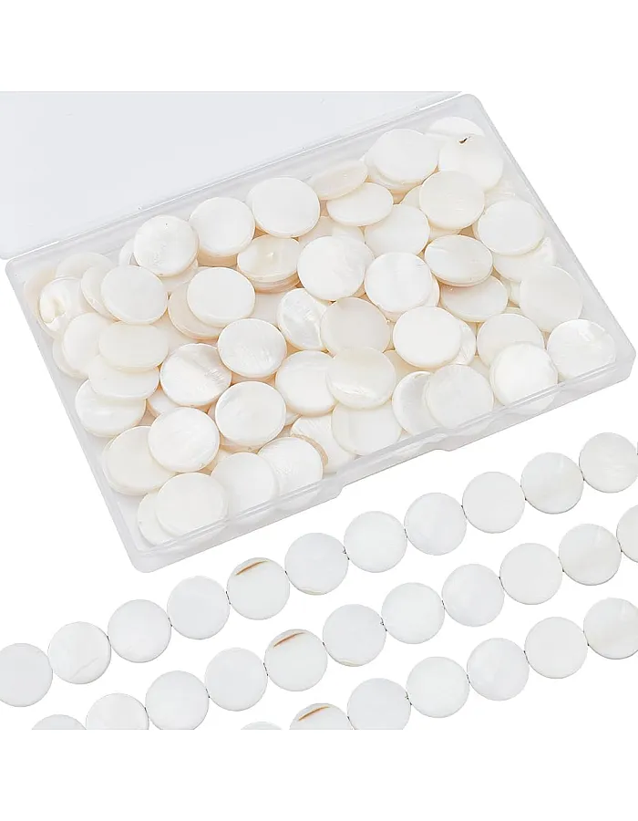 JAZZEEL White Shell Beads Set – 104 Pcs Flat Round 17mm Beads for Jewelry Making, DIY Crafts, Handmade Necklaces – Natural Disc Beads for Women, Christmas Gifts, Art Projects