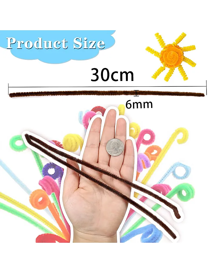 TOAOB THE ONE AND ONLY BABY 100pcs Pipe Cleaners Bulk Craft Supplies Brown Chenille Stems 6mm x 12 Inch Fuzzy Pipe Cleaners for DIY Art Crafts Decorations