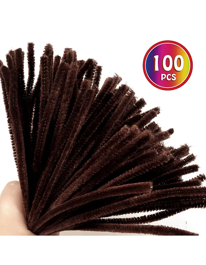 TOAOB THE ONE AND ONLY BABY 100pcs Pipe Cleaners Bulk Craft Supplies Brown Chenille Stems 6mm x 12 Inch Fuzzy Pipe Cleaners for DIY Art Crafts Decorations