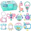 Baby Rattle and Teether Set, 10 Pieces, Pastel Pink and Mint Green Storage Box, Animal Designs