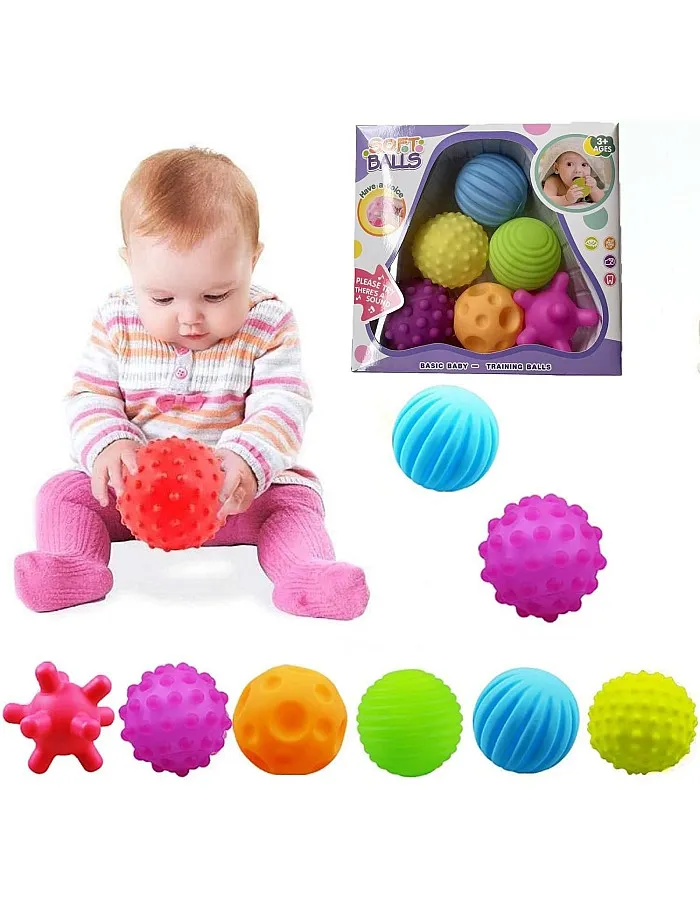 Mumoo Bear Baby Sensory Ball, Bath Water Toys Textured Squeeze Soft Balls Squeaks Baby Grasp Ball Great Variety Buddies BPA Free Developmental Newborn for Kids Babies Toddlers,(6 in 1 Kit)