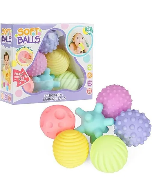 Next Store 6 Pcs Multicolor Soft Silicone Balls Set with Sound, Intelligence Development Toy for Kids - Colorful