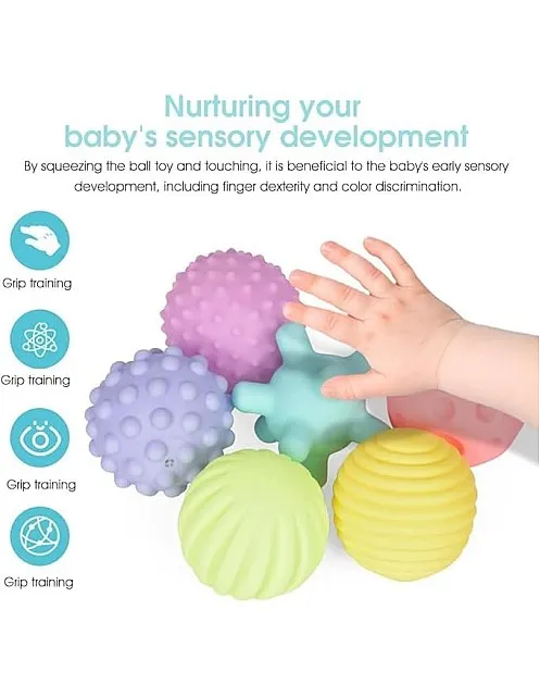 Next Store 6 Pcs Multicolor Soft Silicone Balls Set with Sound, Intelligence Development Toy for Kids - Colorful
