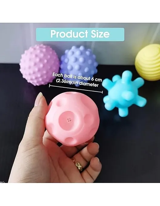 Next Store 6 Pcs Multicolor Soft Silicone Balls Set with Sound, Intelligence Development Toy for Kids - Colorful