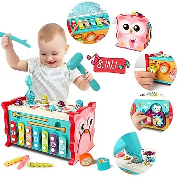 wakeInsa 8 in 1 Toddler Activity Cube,Toddler Montessori Toys,Fine Motor Skills Toys,Xylophone for Toddlers,Whack a Mole Game,Magnetic Fishing Game,Baby Learning Toy,Toddler Sensory Educational Toy