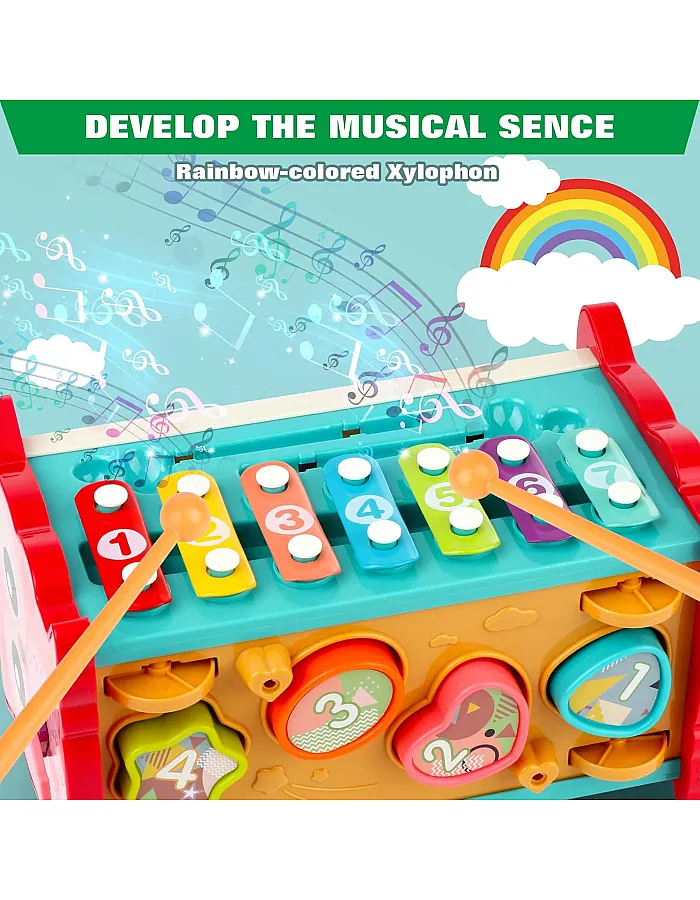 wakeInsa 8 in 1 Toddler Activity Cube,Toddler Montessori Toys,Fine Motor Skills Toys,Xylophone for Toddlers,Whack a Mole Game,Magnetic Fishing Game,Baby Learning Toy,Toddler Sensory Educational Toy