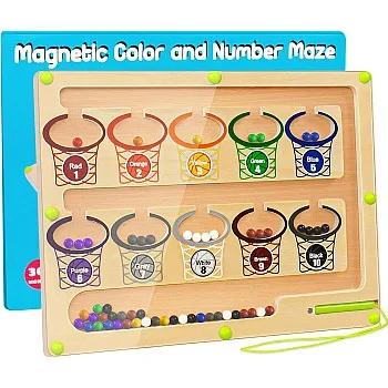 Magnetic Color and Number Maze Montessori Toys,Wooden Magnet Puzzles Board for 3 year old,Sensory Activities Counting Matching Games Sorting Fine Motor Skills Preschool Educational Toys for Toddler