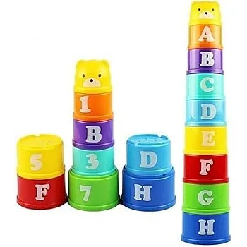 Next Store Stacking and Nesting Cup Set of 9 - Plastic Character and Letters and Numbers for Kids - Perfect for Early Education and Activity