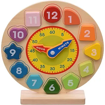 accessories shop Wood Education Clock With Different Shapes Numbers And Stand Simple Design Add More Funny For Children - Multicolor