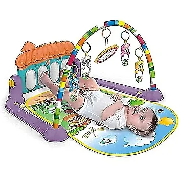 COOLBABY Large Play & Learn Infant Gym Toys Piano Activity - Baby Kick and Gym Play Mat Lay & Play 3 in 1 Fitness Music and Lights Fun Piano for 0-36 Months Girl Boy - Easy to Disassemble and Washable