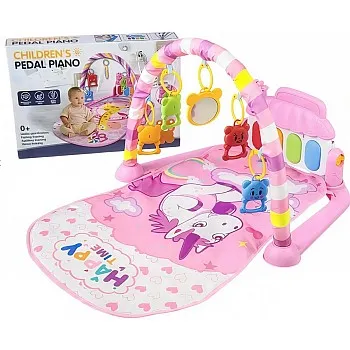 Kick and Play Floor Baby Mat and Play Piano Gym Mat – Infants Musical Activity Center with 5 Hanging Sensory Toys and Early Education Floor Playmat girly