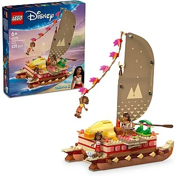 LEGO | Disney Princess Moana 2 Moana's Adventure Canoe Set - Buildable Toy boat with a Textile Sail, Removable Deck, Campfire & 3 Mini Dolls incl. Loto and Moni - Gift for 6+ Year Old Girls - 43270
