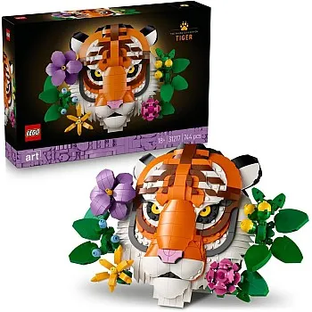LEGO Art The Fauna Collection - Tiger - Buildable 3D Animal Painting with Decorative Flowers from Botanicals - DIY Home or Office Decor Set for Adults - Creative Gift Idea - 31217