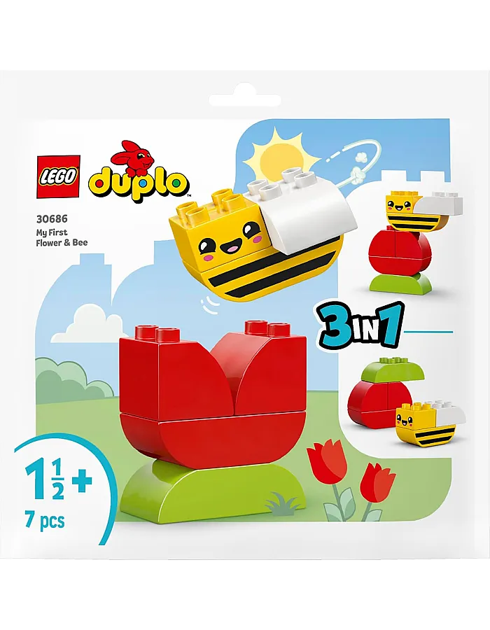 LEGO DUPLO My First Flower & Bee Building Set 30586, 3-in-1 Preschool Toy, 7 Pieces, Ages 1.5+
