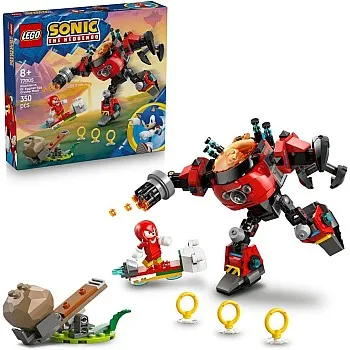 LEGO Sonic the Hedgehog Knuckles vs. Dr. Eggman Egg Crusher Mech Toy - Building Set incl. 2 Minifigures, Rings & Chaos Emeralds - Video Gaming Gift for 8+ Year Old Boys & Girls - 77005