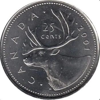 Old Coin 25 Cents Canada Elizabeth II