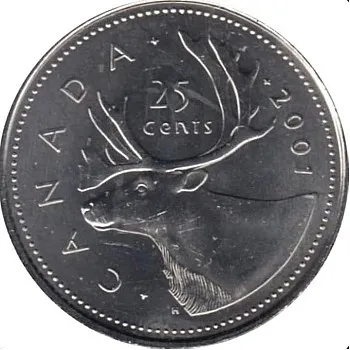 Old Coin 25 Cents Canada Elizabeth II