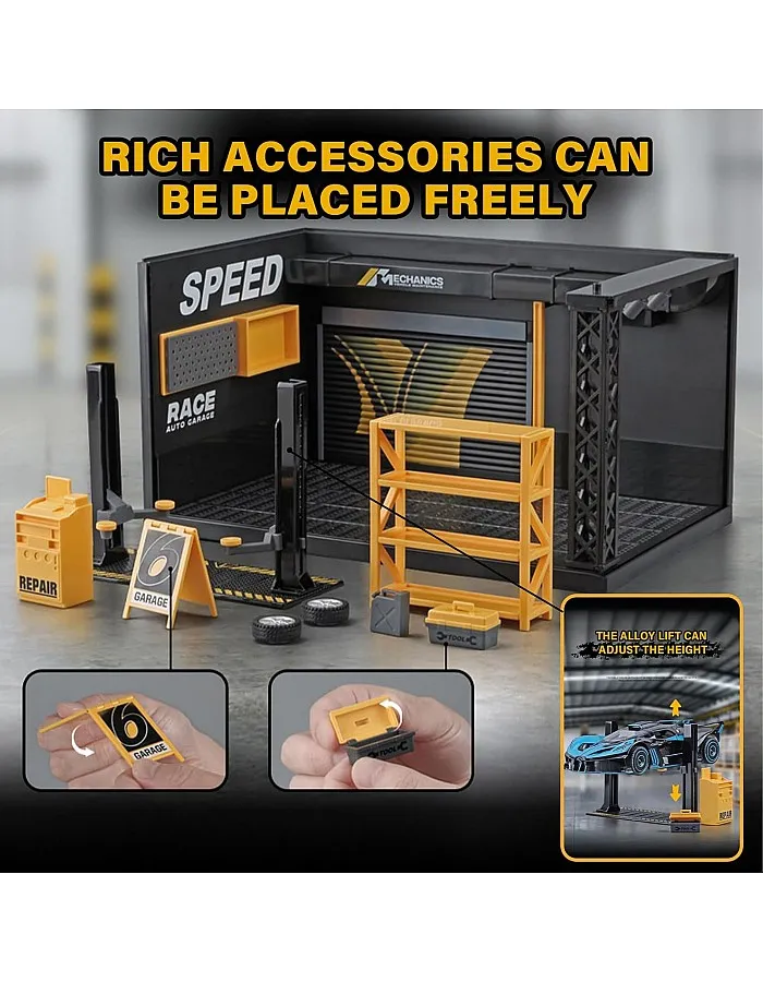 1/24 Garage Scene Model,Car Display Case Diecast Diorama Garage Miniature Scene Parking Lot PVC Assembly with Light Parking Space Model Display Frame Toy Display Box