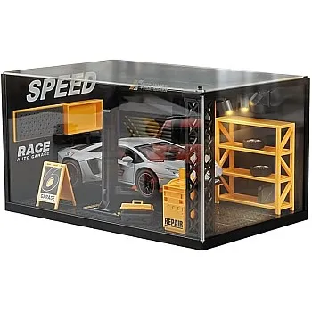 1/24 Garage Scene Model,Car Display Case Diecast Diorama Garage Miniature Scene Parking Lot PVC Assembly with Light Parking Space Model Display Frame Toy Display Box