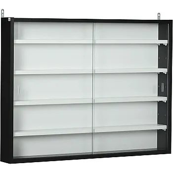 HOMCOM Wall Display Wooden Display Case with Adjustable Shelves and 2 Sliding Glass Doors for Collections Perfume Decoration Figures 80x9.5x60cm Black