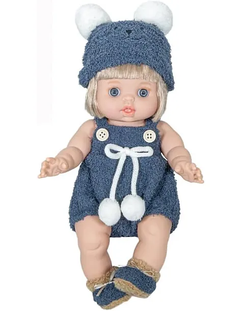 Baby Doll with Blue Winter Outfit, Plush Bear Hat and Romper Set