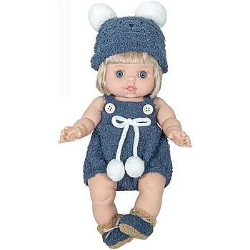 Baby Doll with Blue Winter Outfit, Plush Bear Hat and Romper Set
