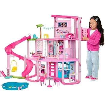 Barbie Dreamhouse 2023, Pool Party Doll House with 75+ Pieces and 3-Story Slide, Barbie House Playset, Pet Elevator and Puppy Play Areas