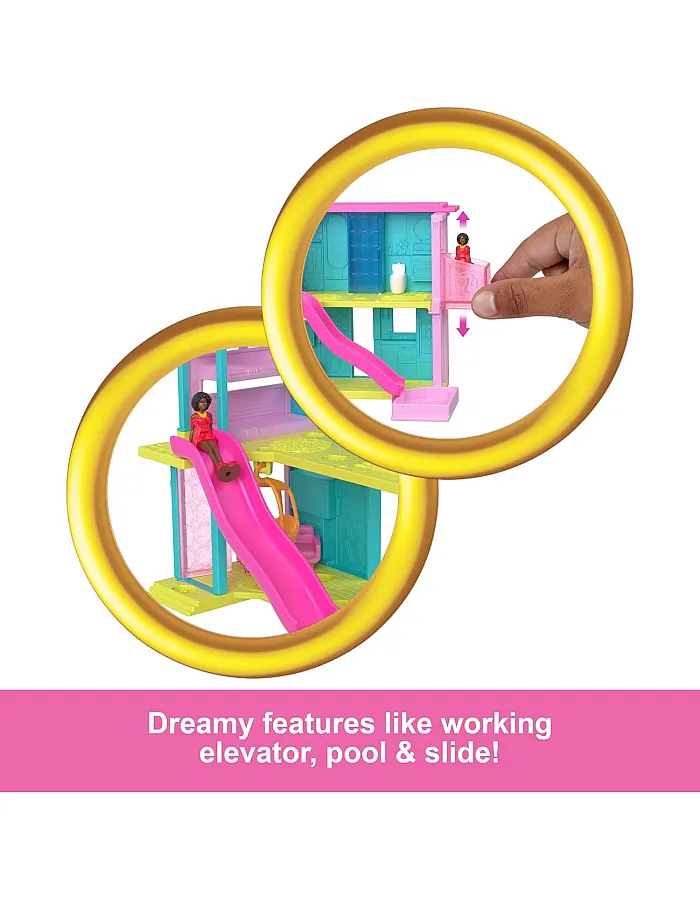Barbie Mini BarbieLand Doll House Sets, Mini Dreamhouse with Surprise 1.5-inch Doll, Furniture & Accessories, Plus Elevator & Pool