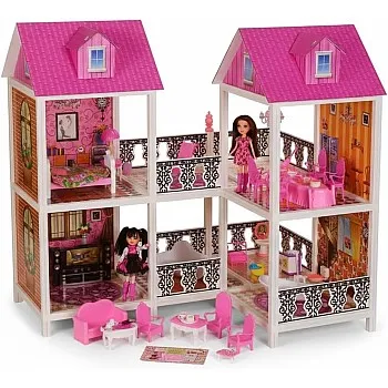 Bettina Girl Villa DIY Dollhouse Playset, Pink, with Furniture and Accessories, Plastic, Ages 3+