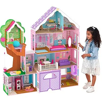 KidKraft 10108 Treehouse Retreat Mansion Dolls house with EZ Kraft Assembly with 26 Accessories Included, 4 Storey Play Set for 30 cm/12 Inch Dolls