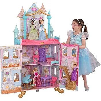 KidKraft Disney Princess Dance & Dream Castle Dollhouse Wooden Playset with Music and Movable Dance Floor for 30 cm Dolls, Toy for Children from 3 Years, 10276
