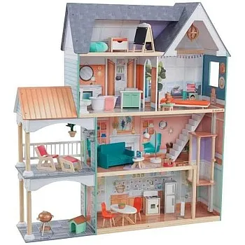 Kidkraft Dahlia Mansion Wooden Dollhouse For 12-Inch Dolls With Lights & Sounds 124 * 32 * 133 cm- 65987, 3+