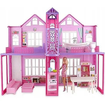 Lucy's House Dollhouse Playset with Doll, Pink, Multiple Rooms, Furniture Accessories, Plastic, 71.2 x 71.2 x 16 cm