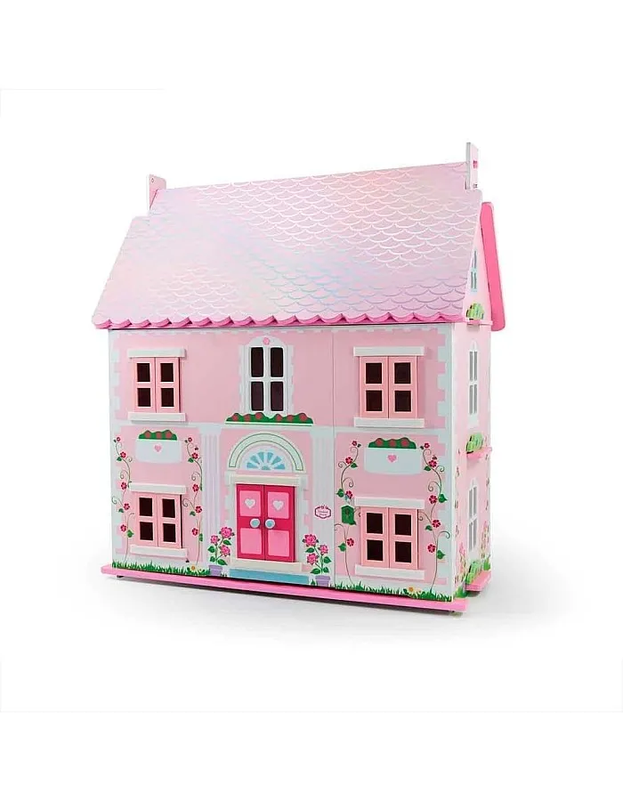 Rosebud House Classic Wooden Dolls Home with Dolls & Furniture, Pink, 9x14x1 cm, Plastic
