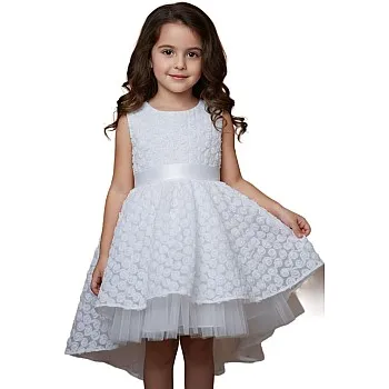 White Flower Girl Dress with Tiered Tulle Party Special Occasion Birthday Dress